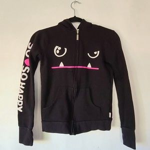 So So Happy Zip Up Black Hoodie Size Size XS